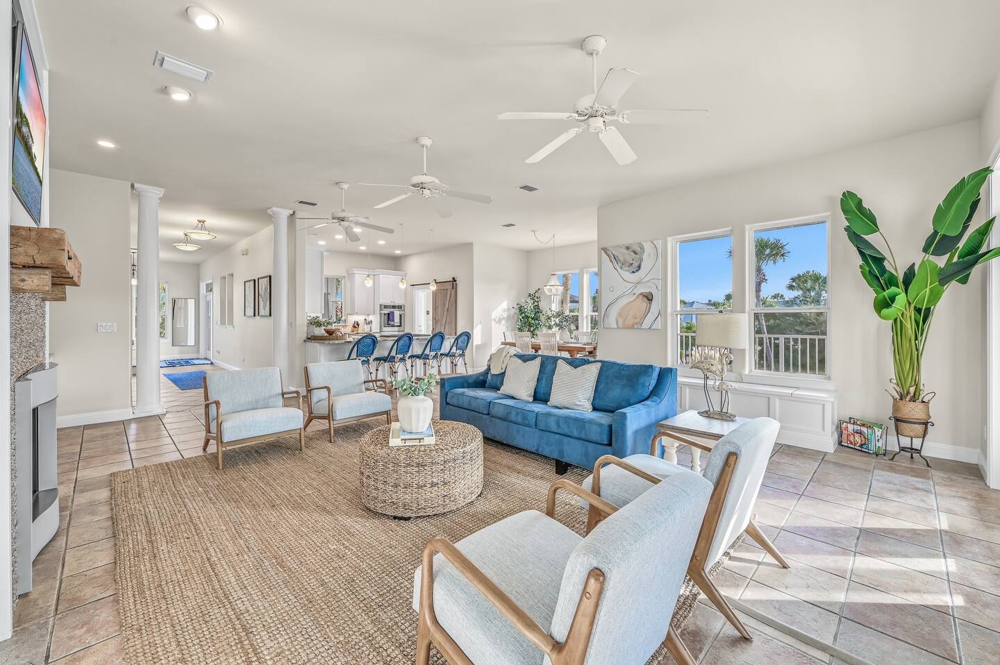 Bright open-concept living room in a Destin beach house vacation rental